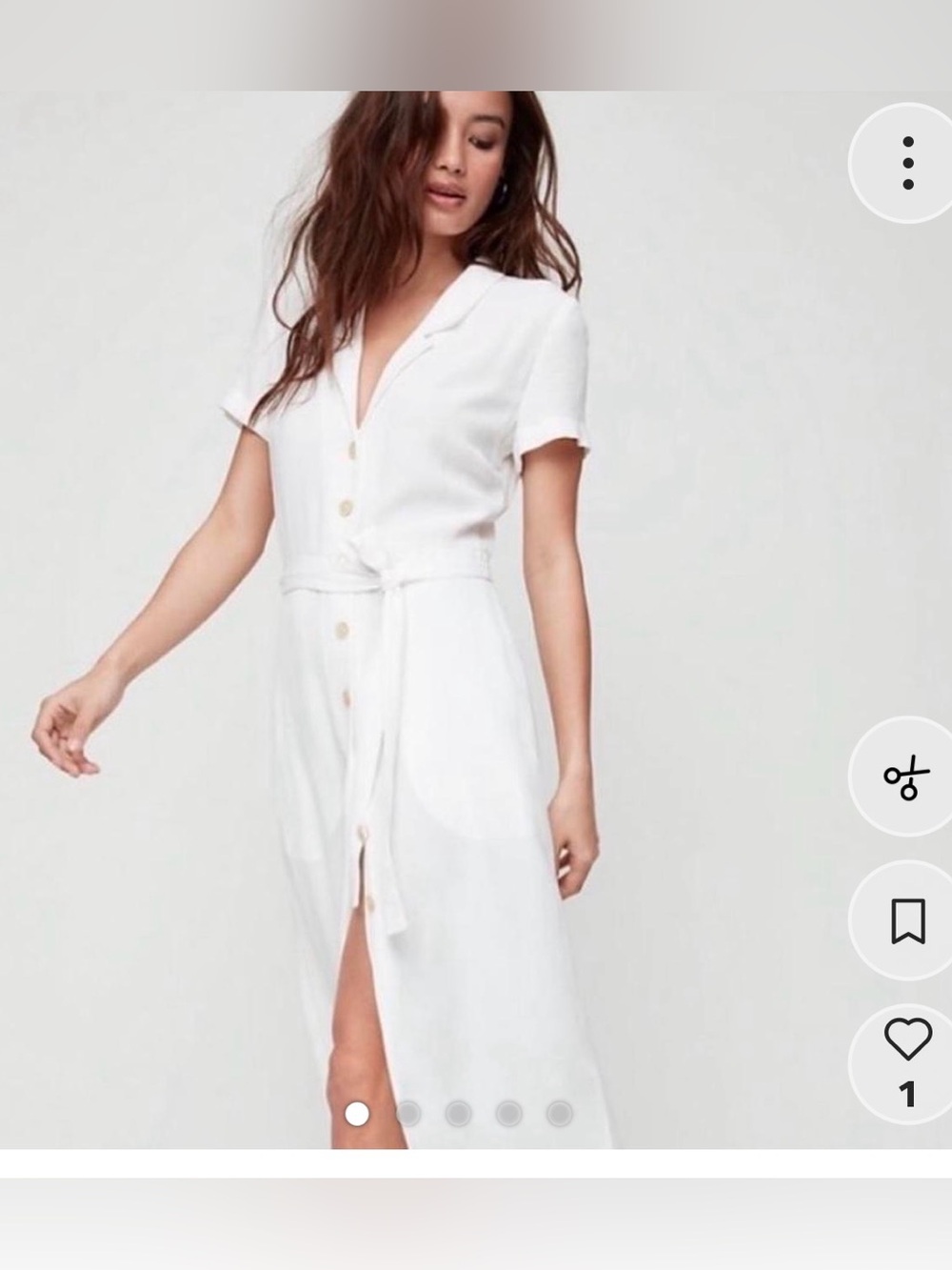 Aritzia- White Button-Front Tie-Waist Dress